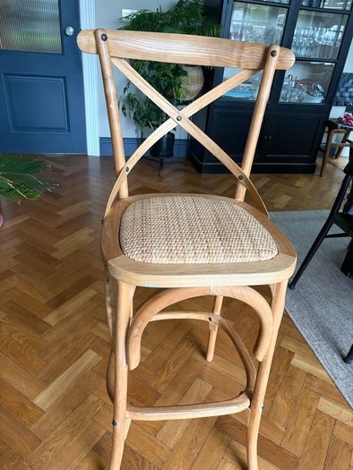 2 x oak and rattan bar stools