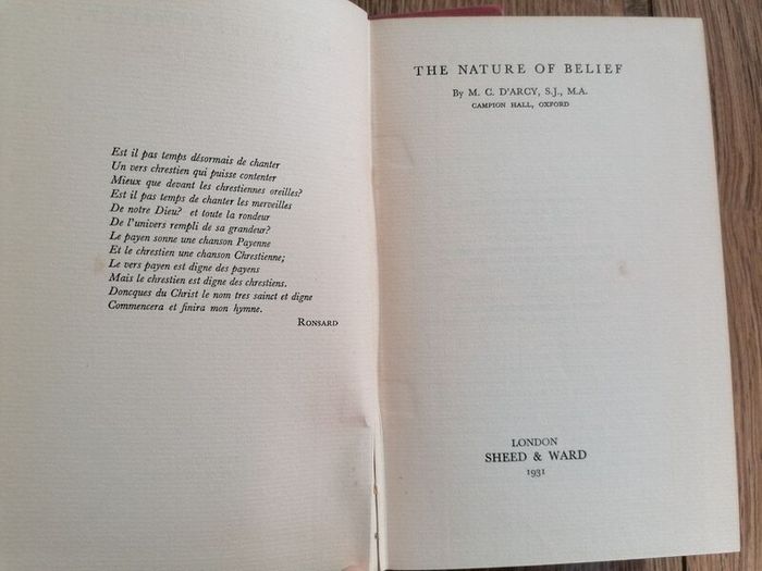Hardcover Book The nature of belief by  M.C. D'Arcy 1931