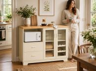 main image for ad Beige Country Style Kitchen Sideboard Cabinet with Wine Rack and Glass Doors