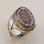 Vintage Etched Carnelian Agate Ring Brass & Silver Inlay, Flower Design Image 8