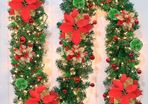 Pre-Lit Artificial Christmas Garland, Green, Warm Lights, Decorated with Red Flowers, Balls, Berries, Snowy Pine for Home Stairs Fireplace Front, Christmas Decorations, 9 Ft