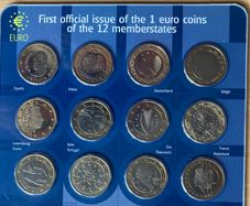 12 countries first issue EU 1 euro coins