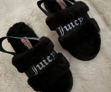Juicy couture black studded fluffy slippers/sliders