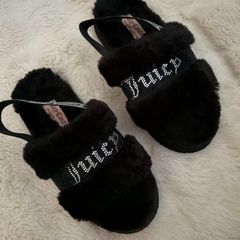 Juicy couture black studded fluffy slippers/sliders