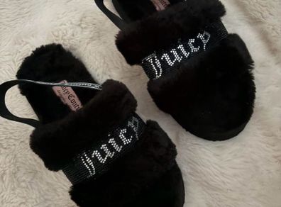 Juicy couture black studded fluffy slippers/sliders