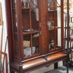 Antique English Mahogany Display Cabinet with Inlay