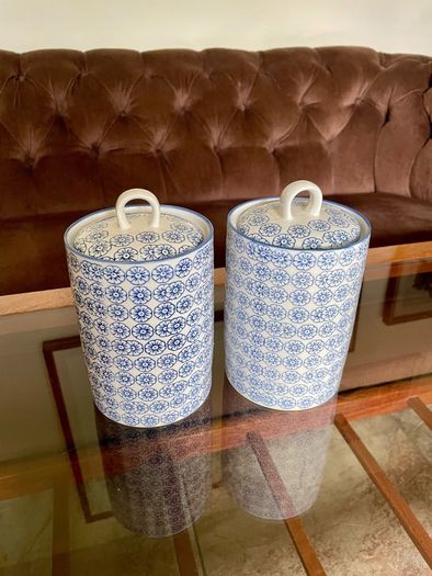 Nicola Spring Hand Printed Kitchen Canisters   Blue and White