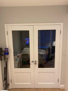 Painted oak double doors with glass