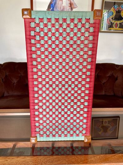 Rare Vintage Long Sugan Style Ottoman Stool Bench Woven with Red Green Cotton Rope