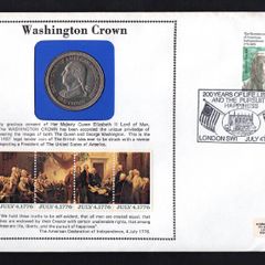 1976 Great Britain Washington Crown Cover Celebrating the 200th Anniversary of USA tying 11p commemorative stamp with cancel "200 Year of Life, Liberty and the Pursuit of Happiness"