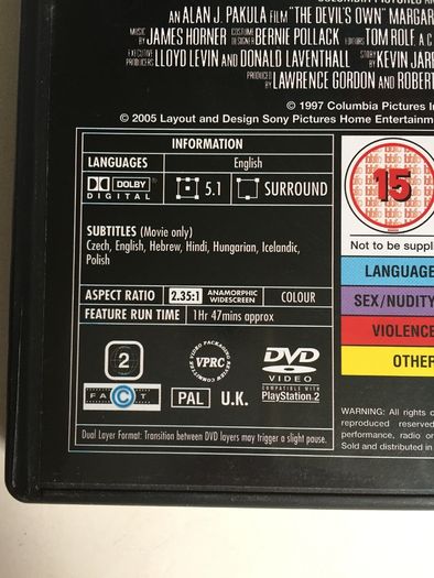 The Devil's Own [1997] Harrison Ford & Brad Pitt [Movie DVD]