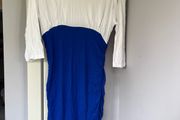 White &amp; blue maternity dress, size 10-12, used