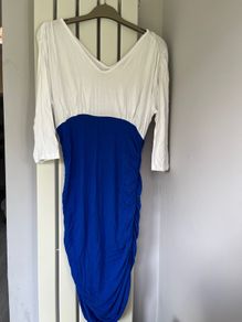 White & blue maternity dress, size 10-12, used