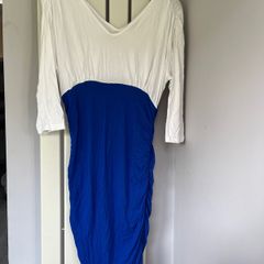White & blue maternity dress, size 10-12, used