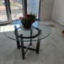 kitchen table glass top wooden frame Image 5