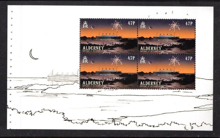 2012 Alderney Centenary of the Sinking of the Titanic 47p Titanic sailing past Alderney Commemorative Stamp Booklet Pane Mint Never Hinged (MNH)