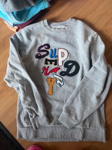 Superdry grey over sized sweater embroidery logo