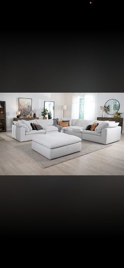 Cream sofa & ottoman