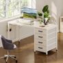Computer Desk with Drawers 120 x 48 cm Office Storage Headphone for Small Spaces Reversible Study Table Home White Image 2
