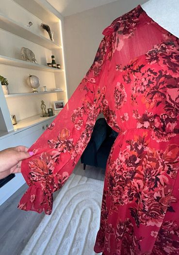 Ladies Red Floral Chiffon Dress with Slip from Primark