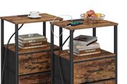 Bedside Table with Charging Station, Side Table with 2 USB Ports and Outlets, Nightstand with Cloth Drawer