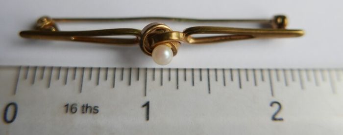 Vintage  Gold Tone Faux Pearl  Bar Brooch