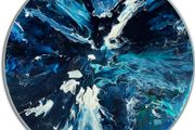 'Blue depths' LAZY SUSAN - original painting by artist Helen Mathews with protective glass top