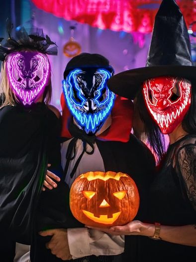 Venobat LED Halloween Mask, 2 Pack Neon Light Up Mask with Dark and Evil Glowing Eyes 3 Lighting Modes, Halloween Scary Mask for Adults Kids