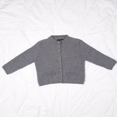 Zara Charcoal Grey Textured Knit Cardigan Flower Jewel Buttons Size S