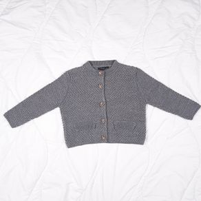 Zara Charcoal Grey Textured Knit Cardigan Flower Jewel Buttons Size S