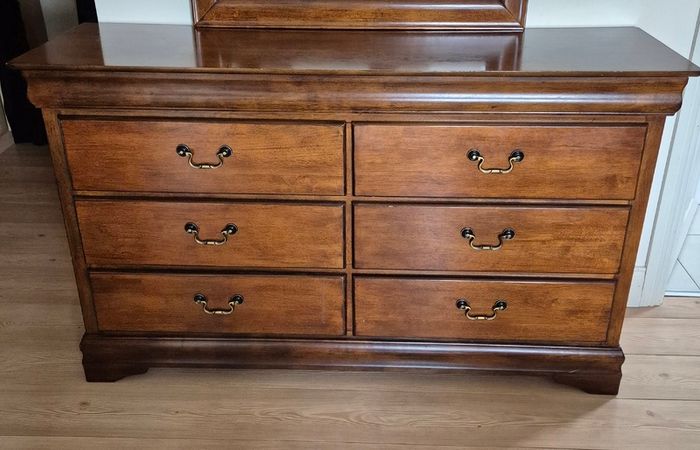 Louis Phillippe Dark Mahogany Wooden Dresser and matching mirror