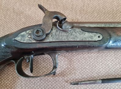 Antique 19th C. European Percussion Target Pistol - Signed "TROT" (c. 1840s)