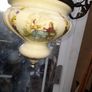 Beautiful Edwardian Hanging Oil Lamp with a Milk Glass Shade and Decorative Ceramic Reservoir Converted to Electric Image 5