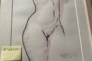 framed nude watercolour drawing signed