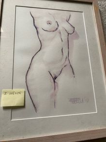 framed nude watercolour drawing signed