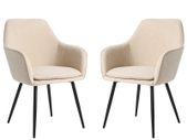 Cream Upholstered Accent Dinig Chair Set Of 2 Boucle With Black Legs