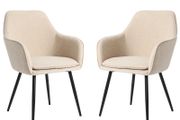 Cream Upholstered Accent Dinig Chair Set Of 2 Boucle With Black Legs