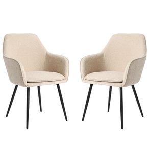 Cream Upholstered Accent Dinig Chair Set Of 2 Boucle With Black Legs