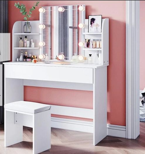 Makeup Dressing Desk Mirror with RGB LED Lights with 2 drawers for Bedroom