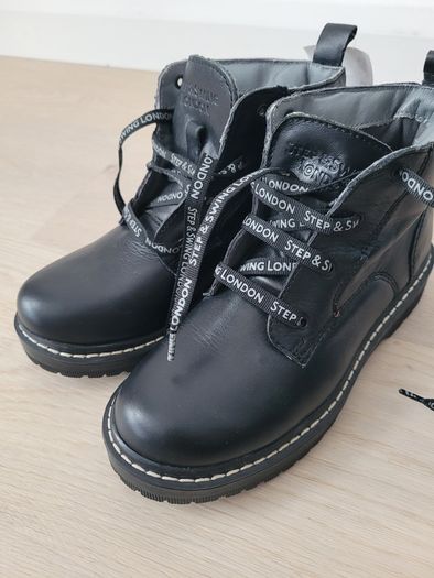 Black real leather lace ankle boots. New. Size 34EUR/ 2UK