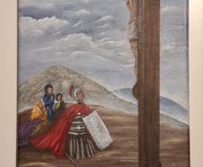 Acrylic painting, unique piece, Jesus on the Cross, Saint Longinus and the Three Marys.
