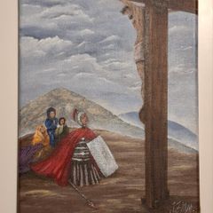 Acrylic painting, unique piece, Jesus on the Cross, Saint Longinus and the Three Marys.
