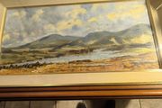 LARGE WITH GLASS FRMED An original acrylic on canvas painting showing a beach in light pastel tones. Signed bottom right