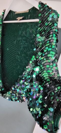 KAREN MILLEN green sequinned knit bolero Sz 4 (Fit 10-16UK) - Rrp 160 (New)