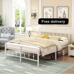 Super King Bed Frame 6ft with Headboard and Footboard, Metal Bed Frame 46 cm