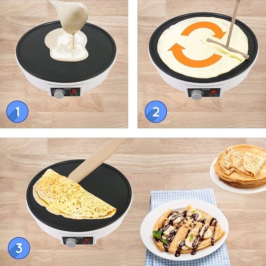 30.5cm Electric Pancake & Crepe Maker by StarBlue with FREE Recipes e-book and Wooden Spatula - AC 220-240V 50/60Hz 1000W, UK Plug, Europe Adapter Included