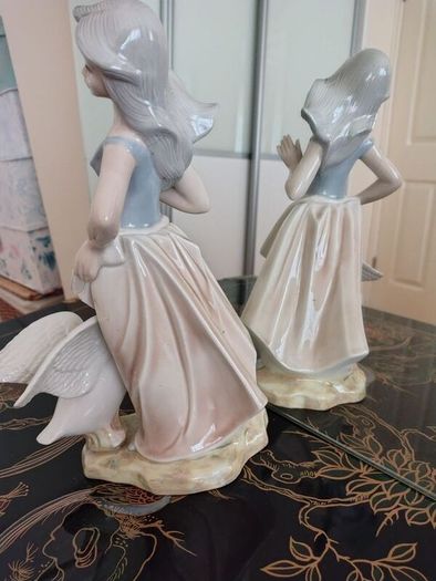 Large Vintage Girl with Goose Figurine by Tengra