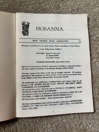 A Copy of Hosanna, the Magazine of Irish Church Music Association