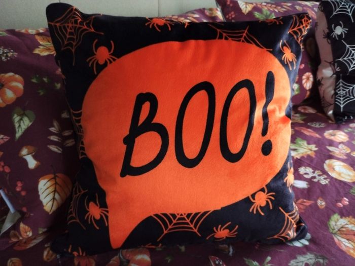 Bedlam Brand Boo Halloween Cushion in Orange