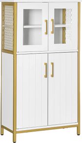 _Bathroom Cabinet Sideboard Storage Cabinet Adjustable Shelf Steel Frame Living Room Kitchen White Gold